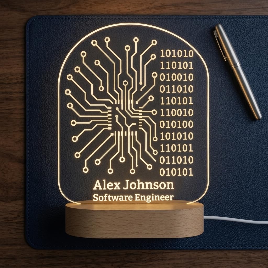 Bazinco Personalized Circuit Board LED Name Lamp | Custom Acrylic Desk Light with Name & Profession for Software Engineer, Programmer & Tech Professional
