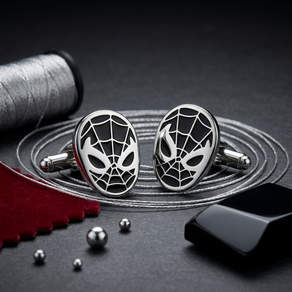 Bazinco Spider Mask Cufflinks – Premium Superhero Web Cufflinks for Men Accessories