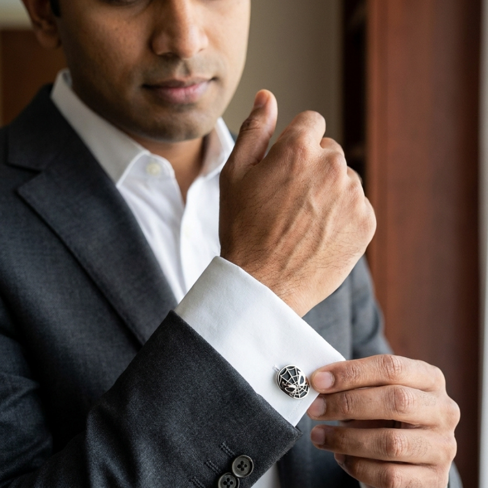 Bazinco Spider Mask Cufflinks – Premium Superhero Web Cufflinks for Men Accessories
