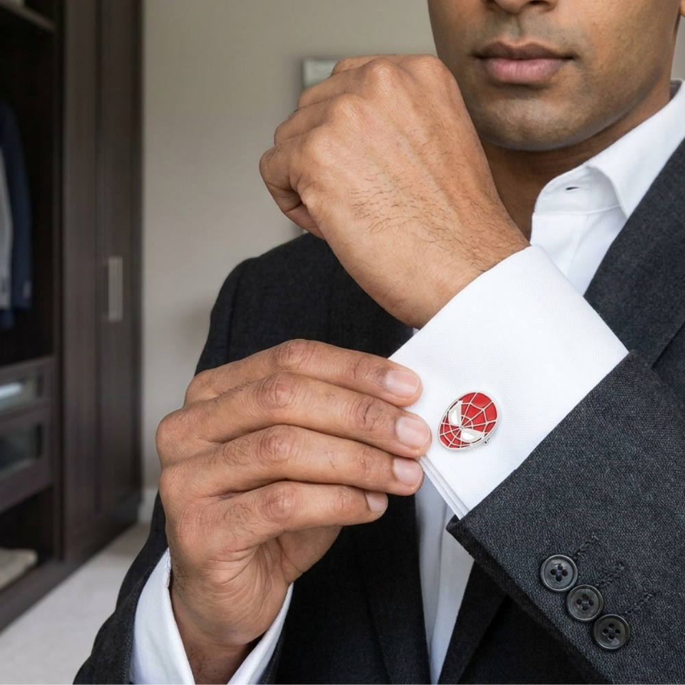 Bazinco Spider Mask Cufflinks – Premium Superhero Web Cufflinks for Men Accessories