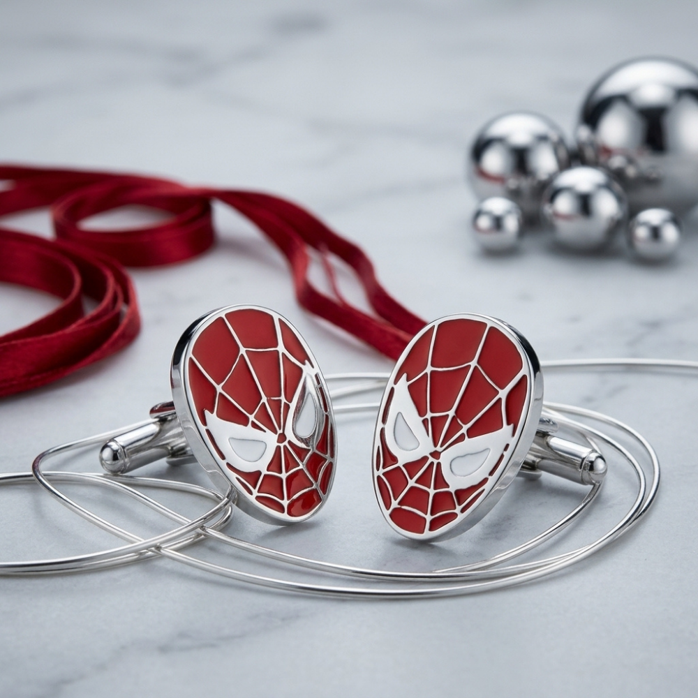 Bazinco Spider Mask Cufflinks – Premium Superhero Web Cufflinks for Men Accessories
