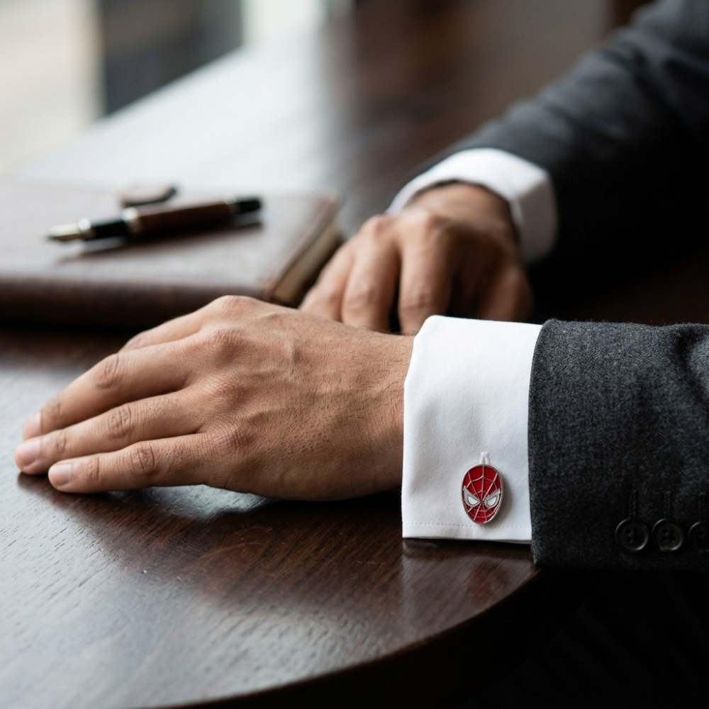 Bazinco Spider Mask Cufflinks – Premium Superhero Web Cufflinks for Men Accessories