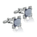 Bazinco Square Grey Crystal Cufflinks for Men – Luxury Silver Tone Crystal Stone Formal Shirt Cuff Links for Wedding, Business & Party Wear