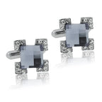 Bazinco Square Grey Crystal Cufflinks for Men – Luxury Silver Tone Crystal Stone Formal Shirt Cuff Links for Wedding, Business & Party Wear