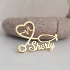 Bazinco Personalized Stethoscope Name Brooch – Doctor Heartbeat Lapel Pin