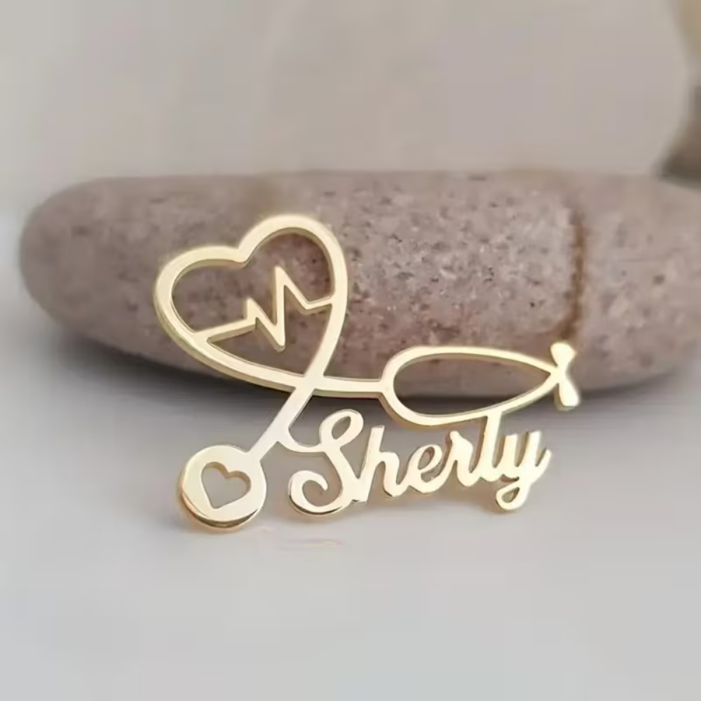 Bazinco Personalized Stethoscope Name Brooch – Doctor Heartbeat Lapel Pin