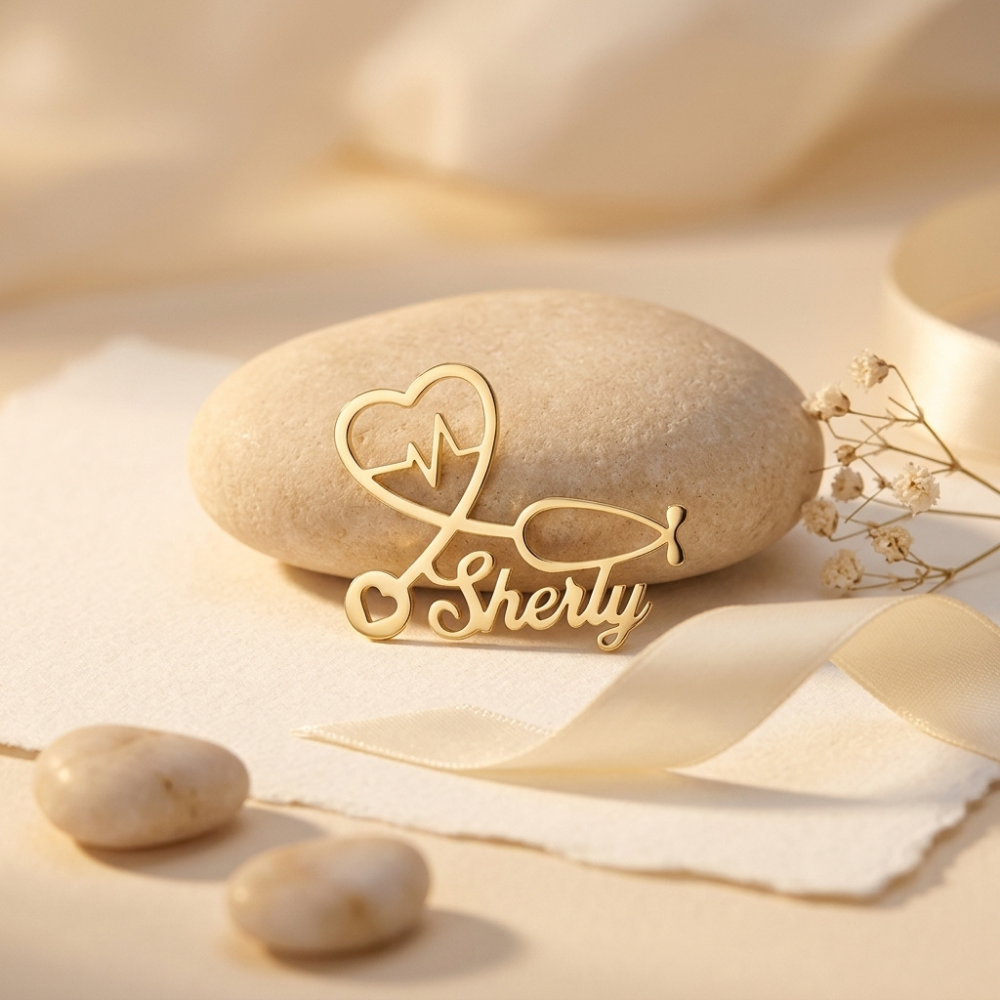 Bazinco Personalized Stethoscope Name Brooch – Doctor Heartbeat Lapel Pin