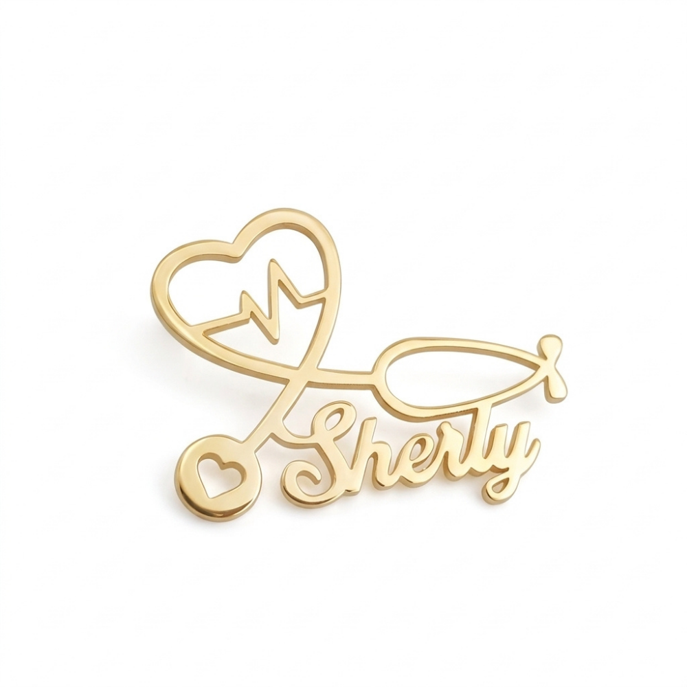 Bazinco Personalized Stethoscope Name Brooch – Doctor Heartbeat Lapel Pin