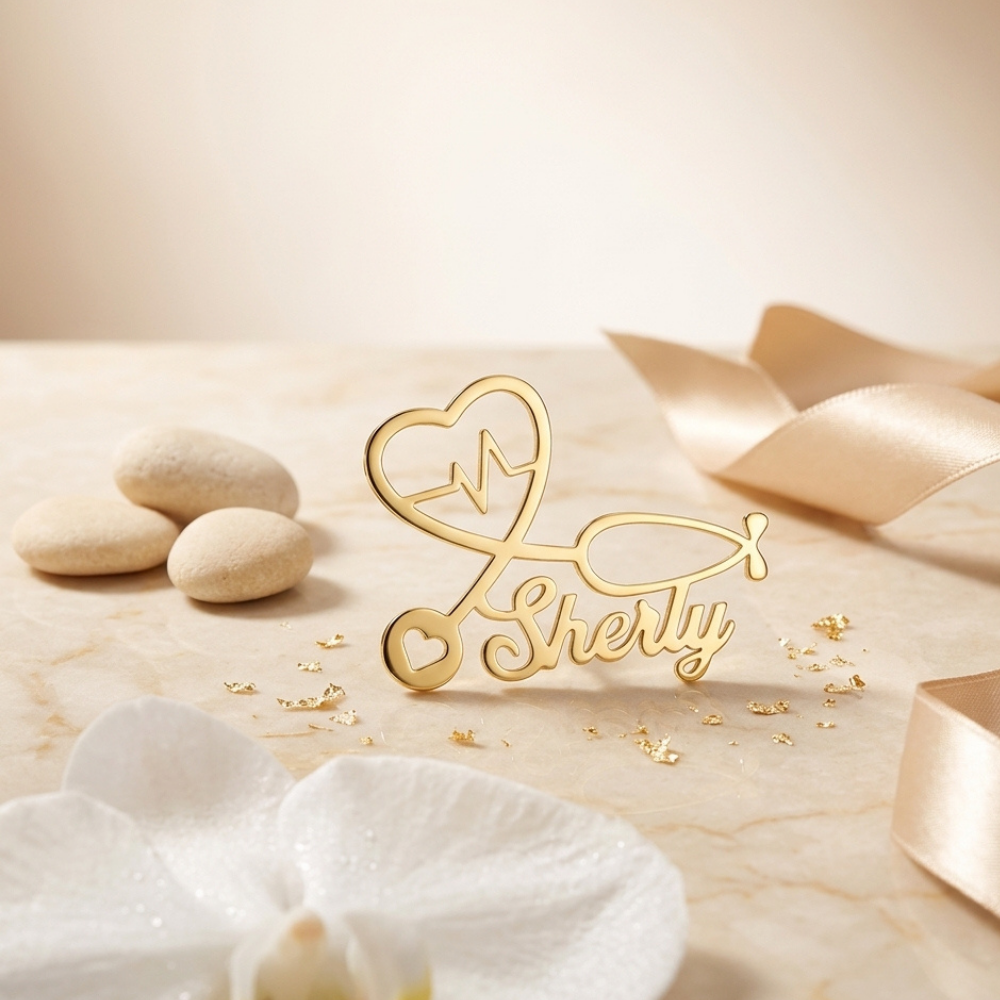 Bazinco Personalized Stethoscope Name Brooch – Doctor Heartbeat Lapel Pin