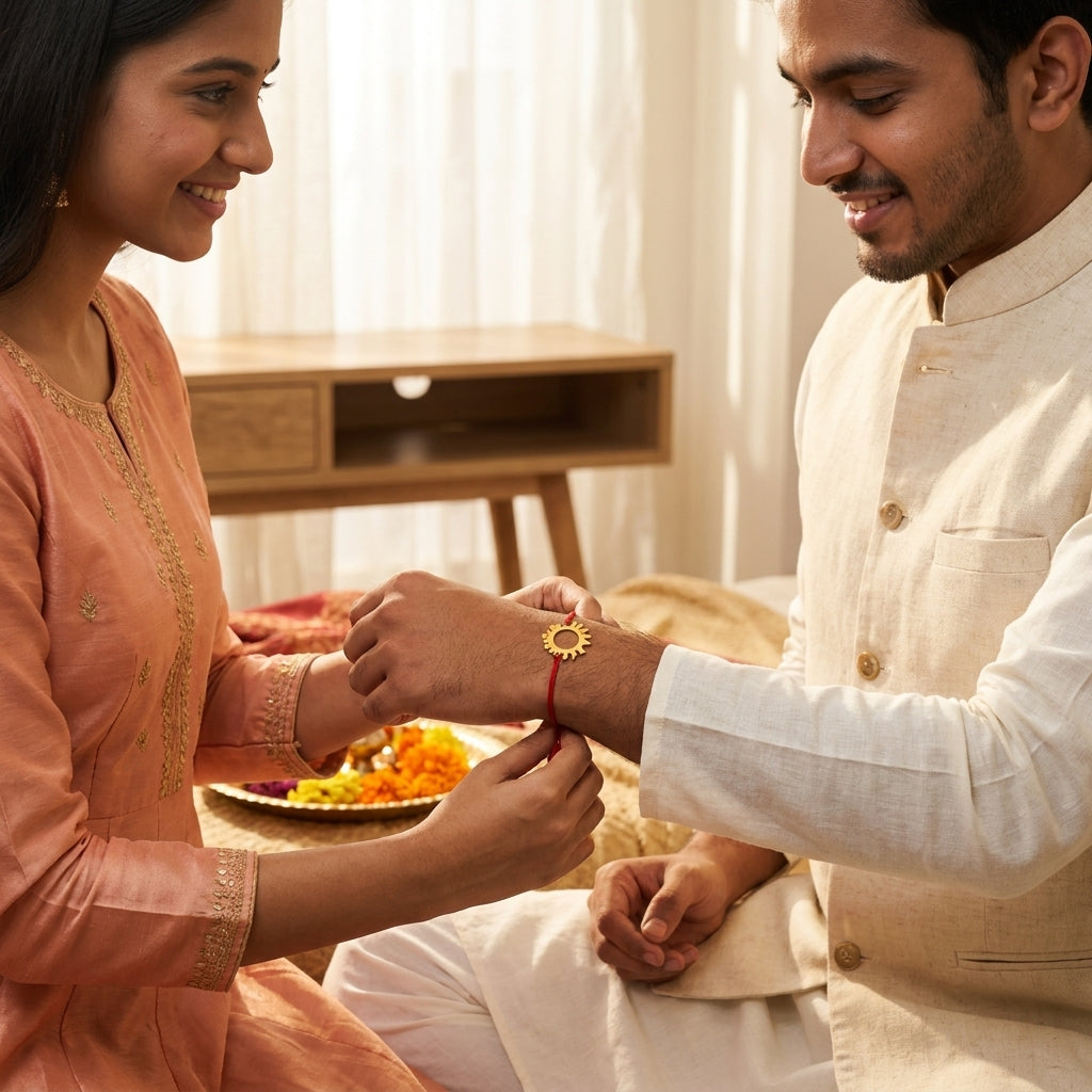 Bazinco Sun Design Gold Finish Rakhi