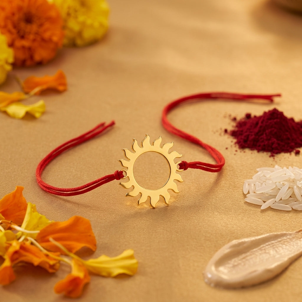 Bazinco Sun Design Gold Finish Rakhi