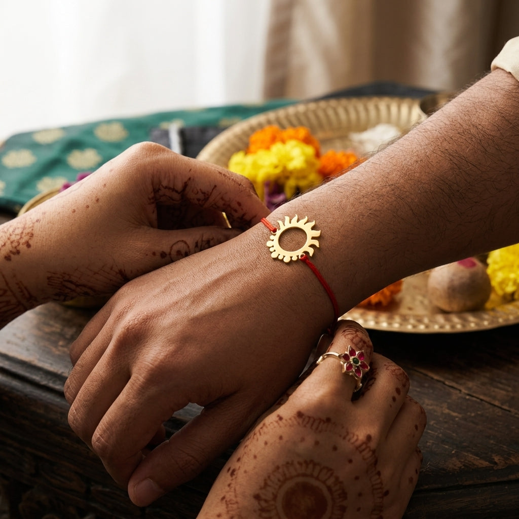 Bazinco Sun Design Gold Finish Rakhi