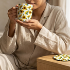 Bazinco Cute Vibrant Sunflower Pattern Coffee Mug with Round MDF Coaster Gift Set