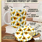 Bazinco Cute Vibrant Sunflower Pattern Coffee Mug with Round MDF Coaster Gift Set