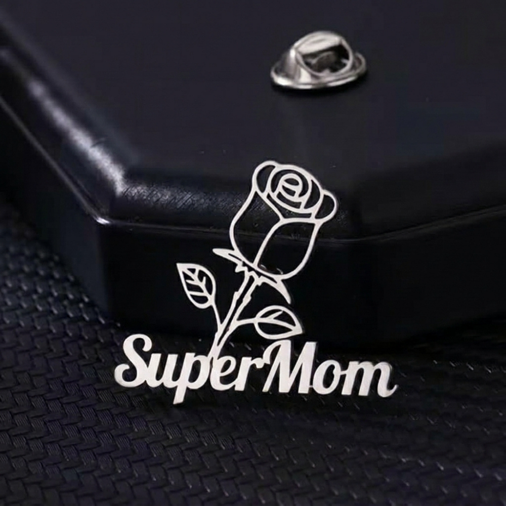 Bazinco Super Mom Brooch with Rose Design – Premium Mother Love Pin for Saree & Blazer