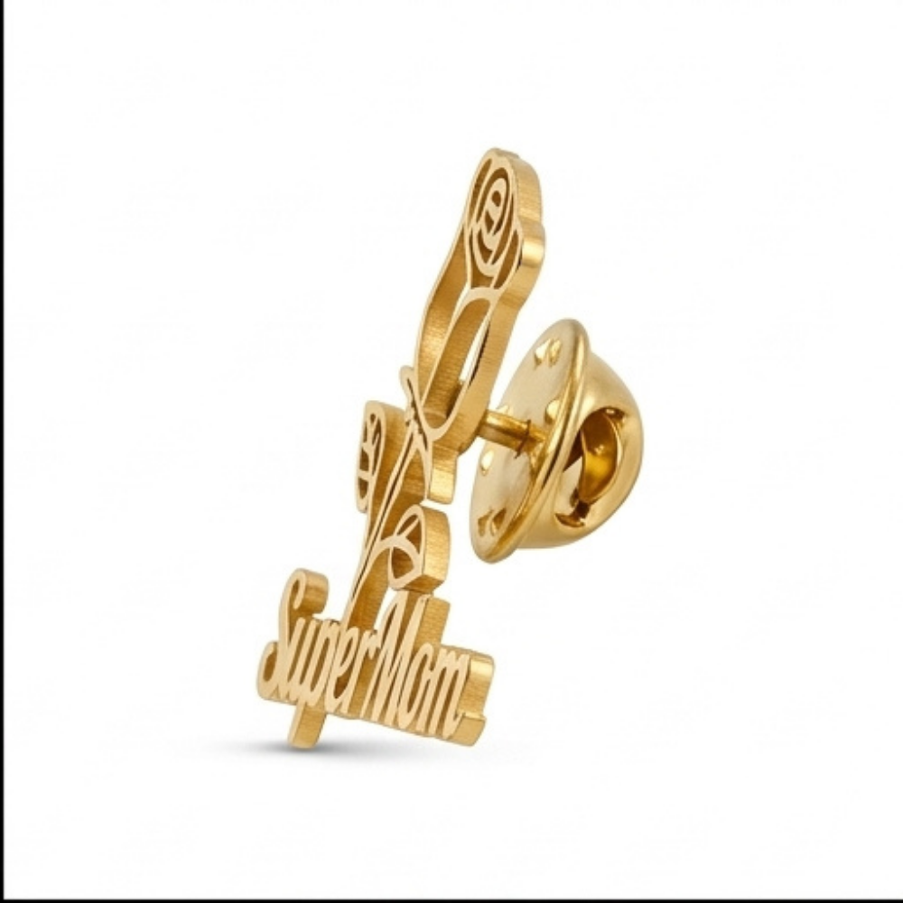 Bazinco Super Mom Brooch with Rose Design – Premium Mother Love Pin for Saree & Blazer