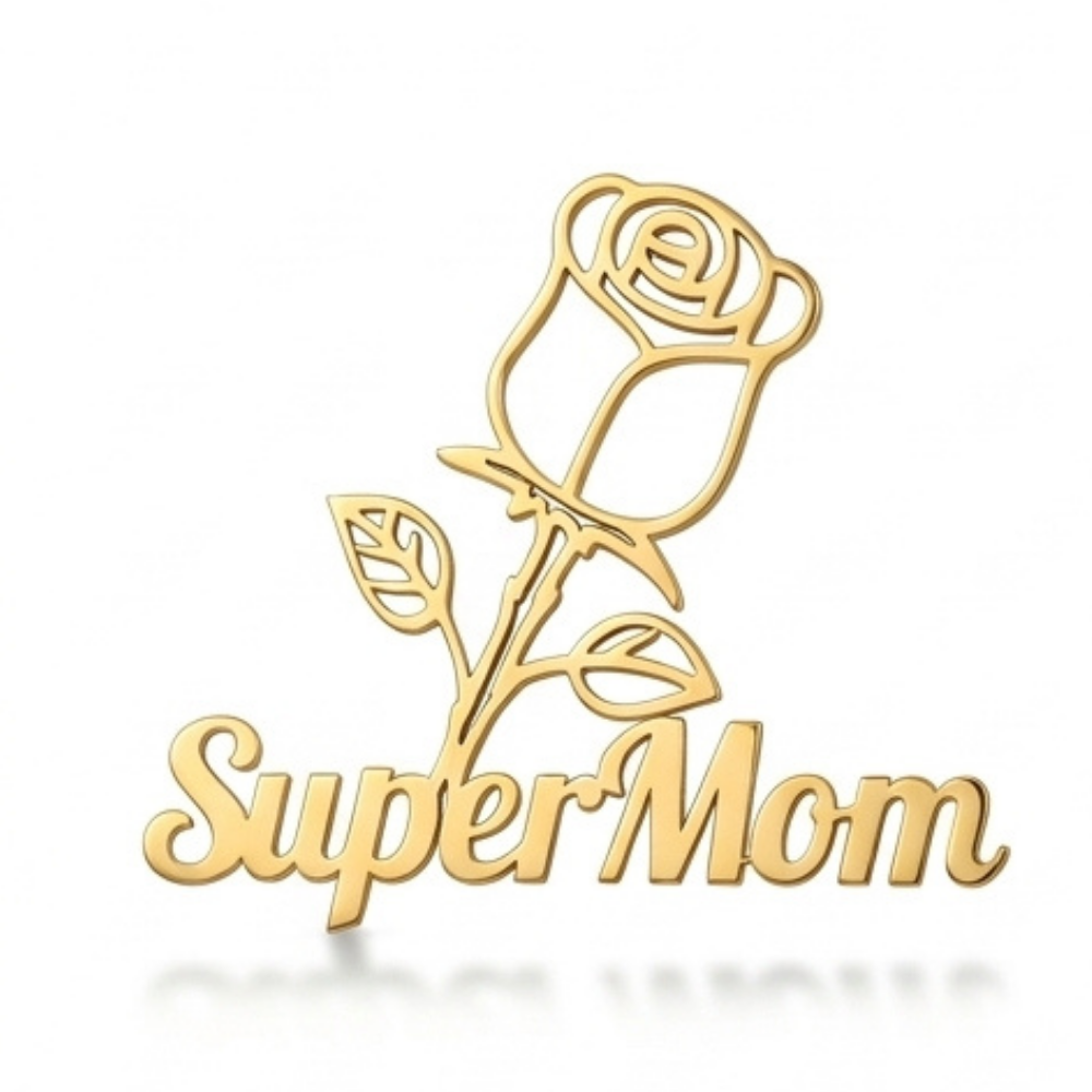 Bazinco Super Mom Brooch with Rose Design – Premium Mother Love Pin for Saree & Blazer