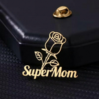 Bazinco Super Mom Brooch with Rose Design – Premium Mother Love Pin for Saree & Blazer