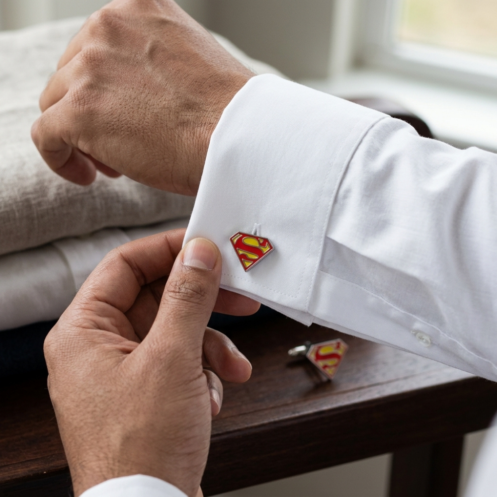 Bazinco Superman Logo Inspired Cufflinks – Stylish Superhero Cufflinks for Men Formal Wear