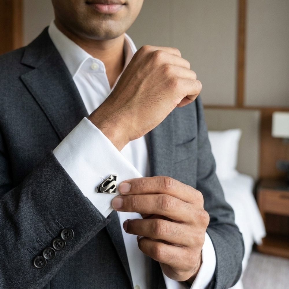 Bazinco Superman Logo Inspired Cufflinks – Stylish Superhero Cufflinks for Men Formal Wear