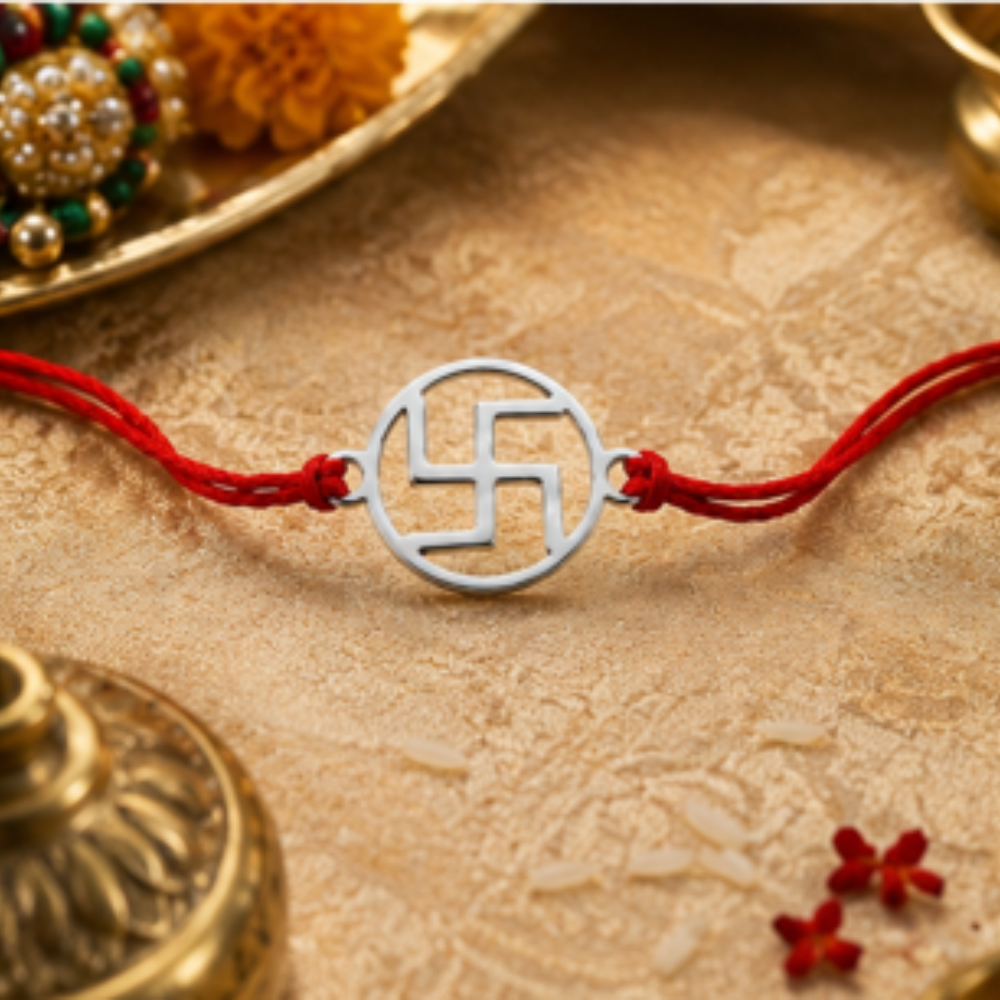 Bazinco Auspicious Swastik Rakhi Bracelet for Brother | Sacred Swastik Symbol Rakhi with Red Thread | Traditional Handmade Raksha Bandhan Rakhi Gift