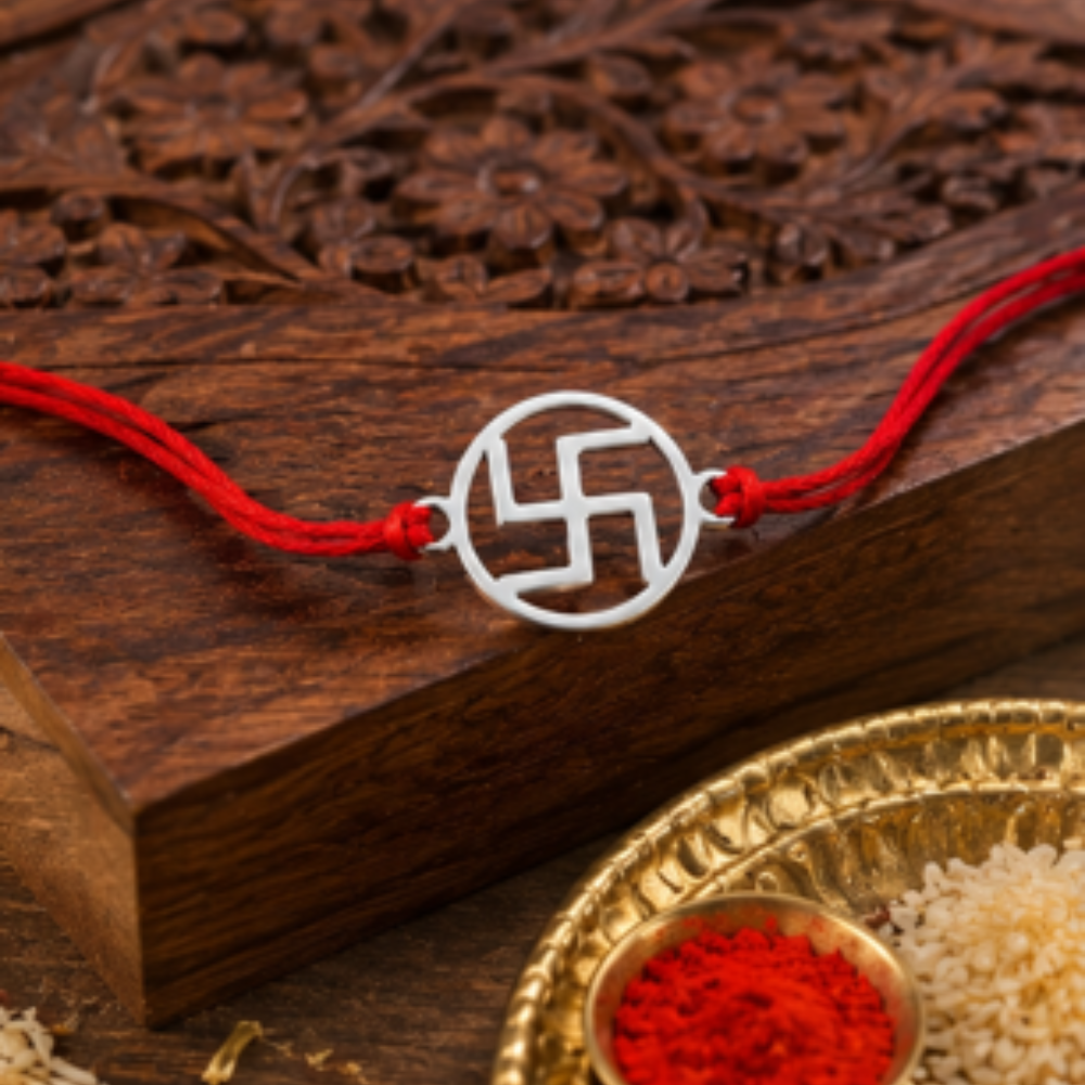 Bazinco Auspicious Swastik Rakhi Bracelet for Brother | Sacred Swastik Symbol Rakhi with Red Thread | Traditional Handmade Raksha Bandhan Rakhi Gift
