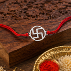 Bazinco Auspicious Swastik Rakhi Bracelet for Brother | Sacred Swastik Symbol Rakhi with Red Thread | Traditional Handmade Raksha Bandhan Rakhi Gift