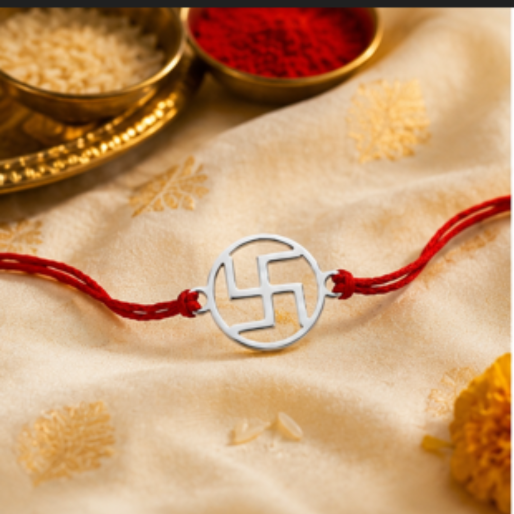Bazinco Auspicious Swastik Rakhi Bracelet for Brother | Sacred Swastik Symbol Rakhi with Red Thread | Traditional Handmade Raksha Bandhan Rakhi Gift