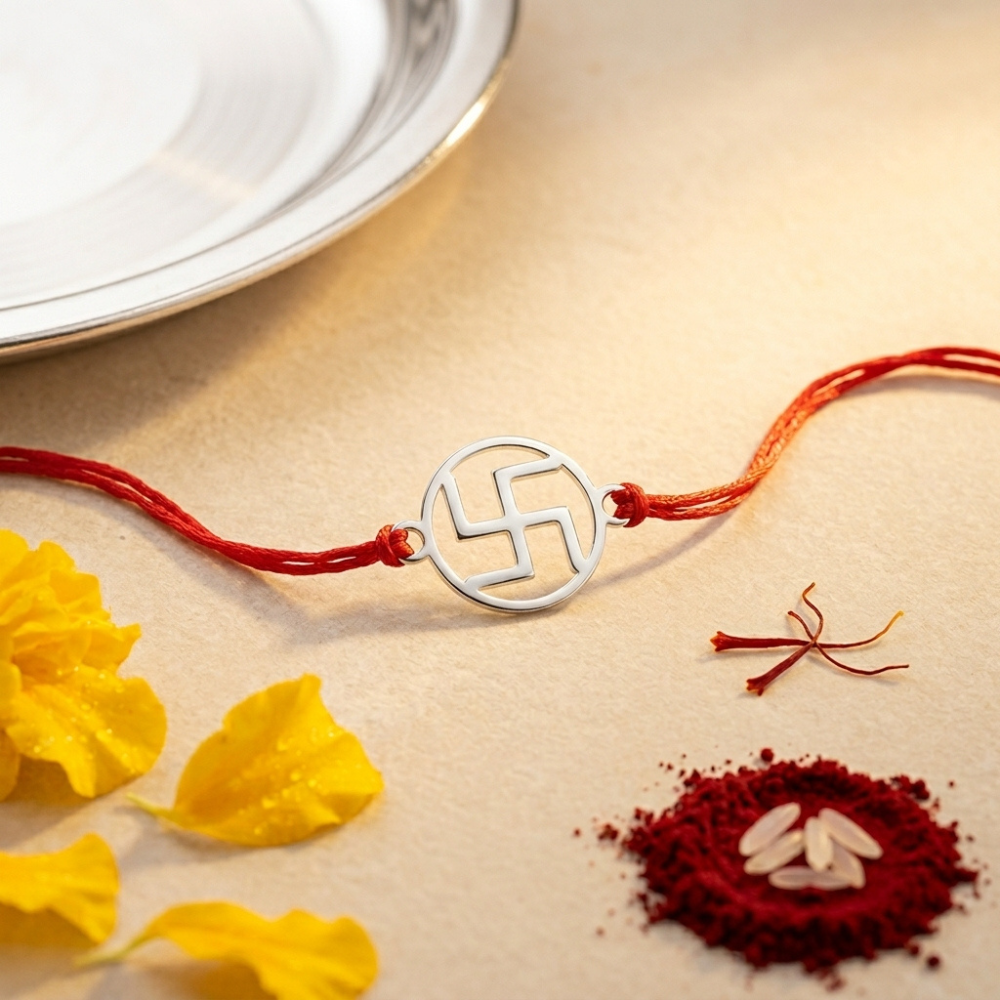 Bazinco Auspicious Swastik Rakhi Bracelet for Brother | Sacred Swastik Symbol Rakhi with Red Thread | Traditional Handmade Raksha Bandhan Rakhi Gift