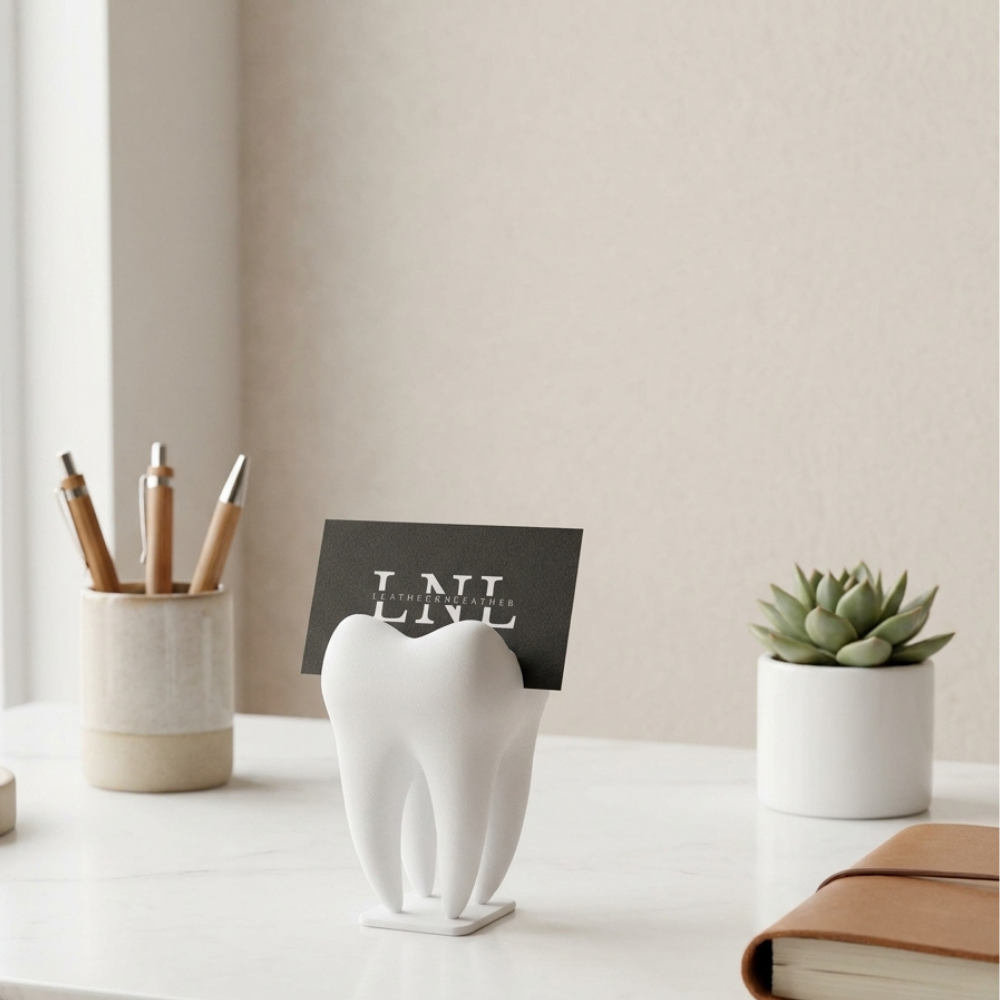 Bazinco Tooth Shape Card Holder – Modern Dental Desk Organizer & Business Card Stand