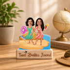 Bazinco Personalized Travel Buddies Caricature Gift | Custom Women's Day Acrylic Photo Stand | Unique Friendship Gift for Girls & Wanderlust Friends