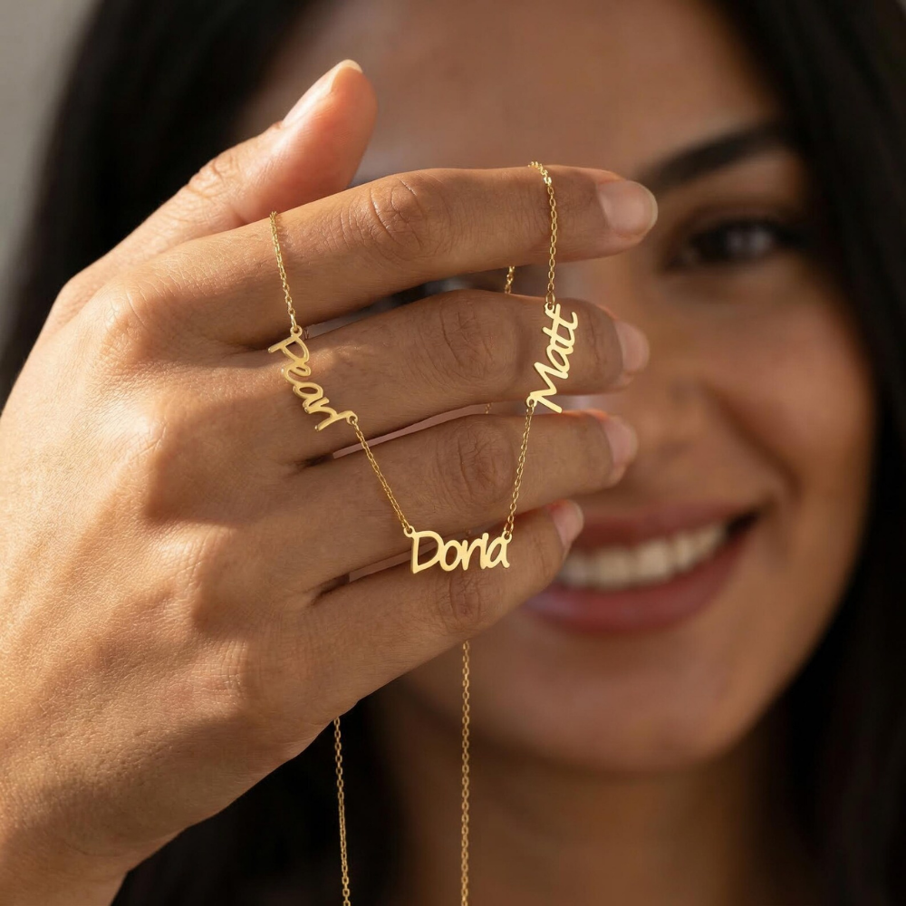 Triple Name Necklace Custom Jewelry – Personalized Name Chain Necklace for Women by Bazinco