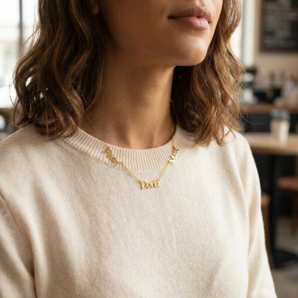 Triple Name Necklace Custom Jewelry – Personalized Name Chain Necklace for Women by Bazinco