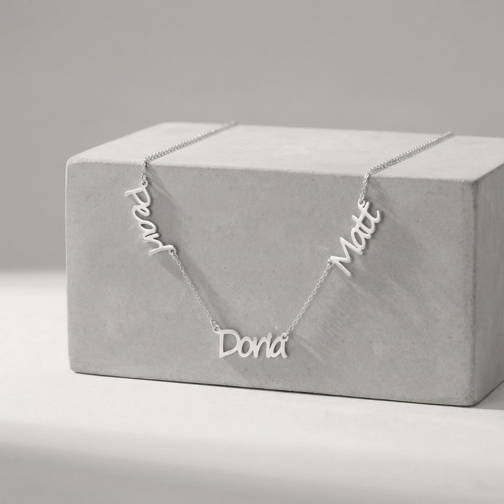 Triple Name Necklace Custom Jewelry – Personalized Name Chain Necklace for Women by Bazinco