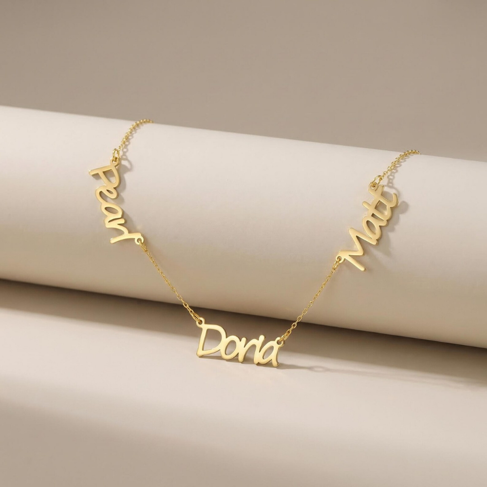 Triple Name Necklace Custom Jewelry – Personalized Name Chain Necklace for Women by Bazinco