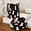 Bazinco Cute Coordinated Unicorn Design Coffee Mug with Round MDF Coaster Gift Set