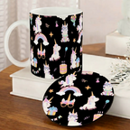 Bazinco Cute Coordinated Unicorn Design Coffee Mug with Round MDF Coaster Gift Set