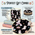 Bazinco Cute Coordinated Unicorn Design Coffee Mug with Round MDF Coaster Gift Set