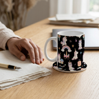 Bazinco Cute Coordinated Unicorn Design Coffee Mug with Round MDF Coaster Gift Set