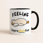 Bazinco Funny Duck Pun Coffee Mug | Feeling Unproducktive Ceramic Mug | Cute Cartoon Duck Tea Cup | Novelty Gift for Office & Home | 325 ml