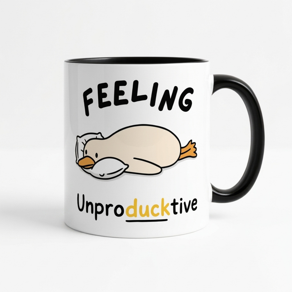 Bazinco Funny Duck Pun Coffee Mug | Feeling Unproducktive Ceramic Mug | Cute Cartoon Duck Tea Cup | Novelty Gift for Office & Home | 325 ml