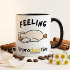 Bazinco Funny Duck Pun Coffee Mug | Feeling Unproducktive Ceramic Mug | Cute Cartoon Duck Tea Cup | Novelty Gift for Office & Home | 325 ml