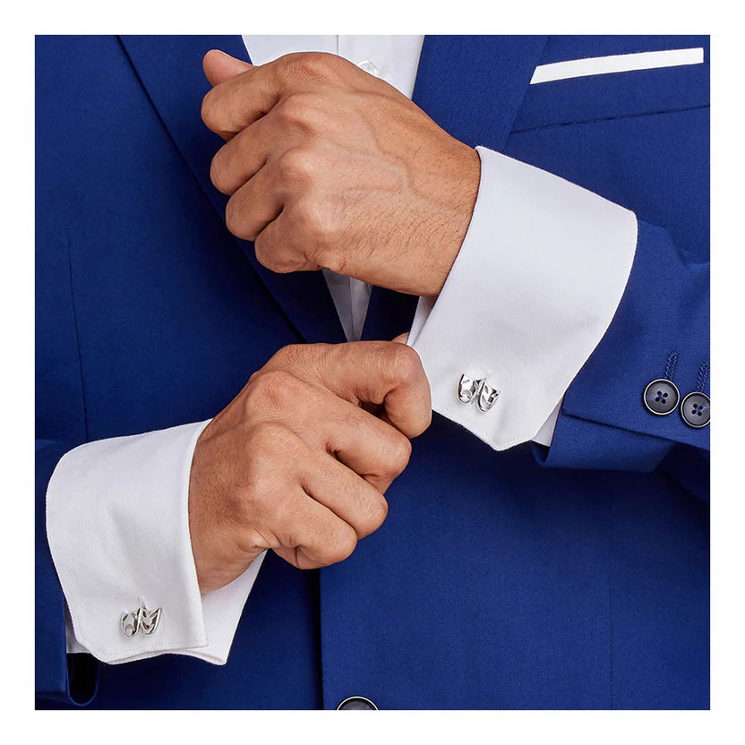 Bazinco Venetian Mask Drama Silver Cufflinks for Men | Theatre Comedy Tragedy Designer Shirt Cufflinks | Premium Formal Accessories