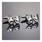 Bazinco Venetian Mask Drama Silver Cufflinks for Men | Theatre Comedy Tragedy Designer Shirt Cufflinks | Premium Formal Accessories