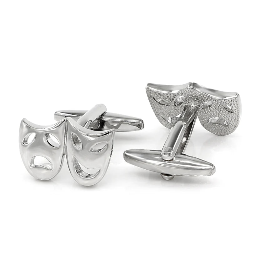 Bazinco Venetian Mask Drama Silver Cufflinks for Men | Theatre Comedy Tragedy Designer Shirt Cufflinks | Premium Formal Accessories