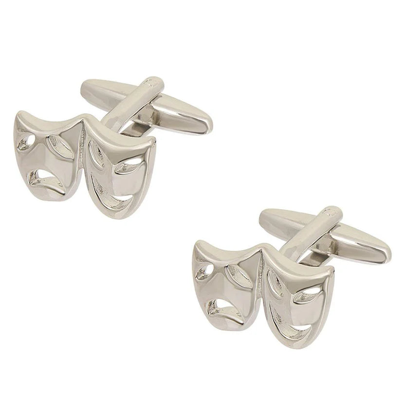 Bazinco Venetian Mask Drama Silver Cufflinks for Men | Theatre Comedy Tragedy Designer Shirt Cufflinks | Premium Formal Accessories