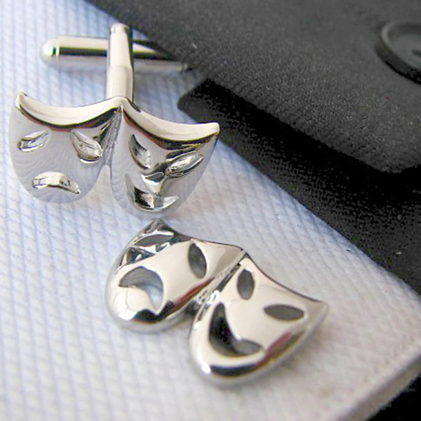 Bazinco Venetian Mask Drama Silver Cufflinks for Men | Theatre Comedy Tragedy Designer Shirt Cufflinks | Premium Formal Accessories