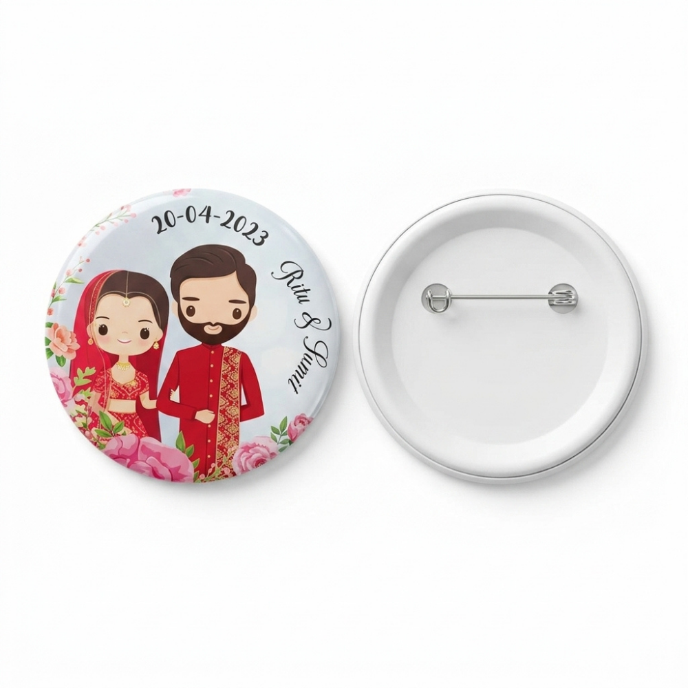 Bazinco Personalized Wedding Couple Badge Pack of 12 – Custom Bride Groom Button Pins for Wedding Return Gifts