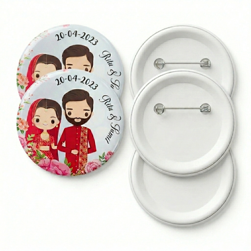 Bazinco Personalized Wedding Couple Badge Pack of 12 – Custom Bride Groom Button Pins for Wedding Return Gifts