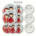 Bazinco Personalized Wedding Couple Badge Pack of 12 – Custom Bride Groom Button Pins for Wedding Return Gifts